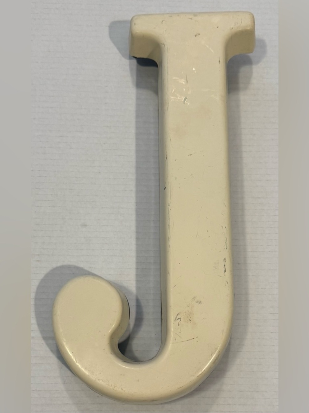 Vintage Letter J Wall Hook Cream Metal Initial Decor